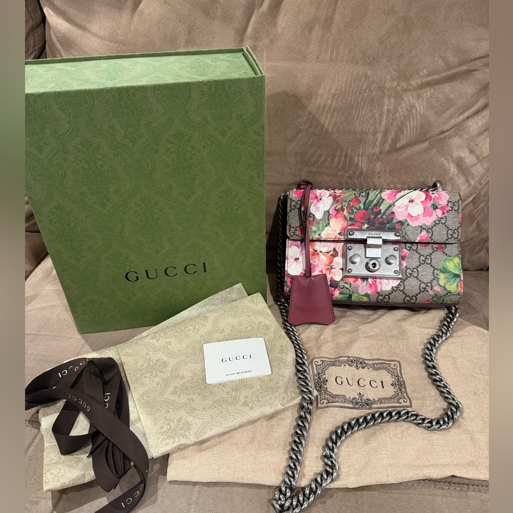 Authentic padlock Gucci bloom print pink with monogram